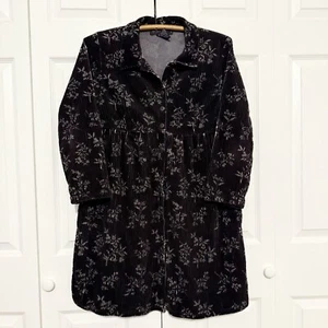 Vintage 90er Cord Babydoll Minikleid Gr. 6 Langarm Knopfleiste geblümt - Bild 1 von 6