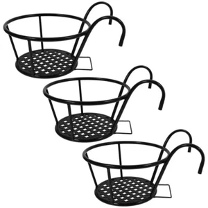 3 Pcs Hanging Flower Pot Rack over Railing Planter Holder Basket Outdoor - Picture 1 of 12