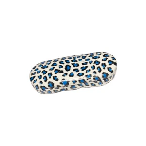 Animal Print Clam Shell metal Eyeglass case !  Blue spots - Picture 1 of 3
