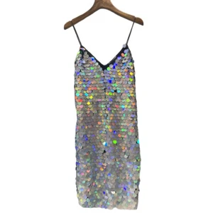Women Glitter Sequin V Neck Spaghetti Strap Bodycon Mini Dress Party Club - Picture 1 of 19