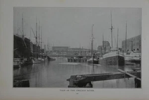 Chicago Downtown Antique Art Print Chicago Harbor and River 1902 History Art - Picture 1 of 15