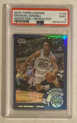 2002-03 TOPPS CHROME MANU GINOBILI ROOKIE ARGENTINA REFRACTOR #124 RC PSA 9 🔥📈 - Image 1 of 2