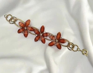 Divertido Disfraz Naranja Ámbar Facetado de 8" Floral y Estrás Pulsera Tono Dorado - Imagen 1 de 6