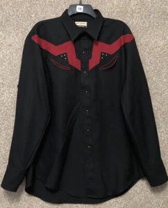 Vintage Karman Gold Collection Men's Size XL Black Red Western Pearl Snap Shirt - Picture 1 of 12