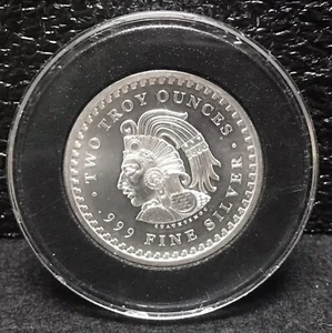 CALENDARIO/JEFE AZTECA CUAUHTÉMOC, 2 oz. PLATA ARTE REDONDO, PLATA FINA .999! - Imagen 1 de 10