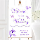 Beautiful Cadbury Purple Watercolour Flowers Personalised Welcome Wedding Sign