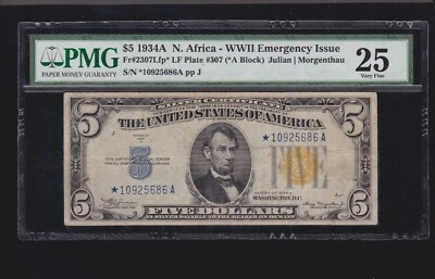 US 1934A $5 North Africa Provisional Late Face Plate Star FR 2307* PMG 25 (686*) - Image 1 of 2