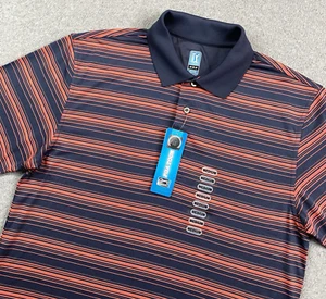 PGA Tour Golf Polo Shirt Men Medium Airflux Stripe Hot Coral Quiet Shade NWT $55 - Picture 1 of 15