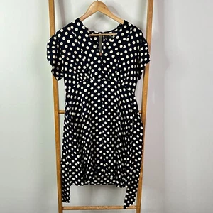 Revival Dress Womens 14 Dark Blue & Cream Polka Dot Retro Short Sleeve - Picture 1 of 11