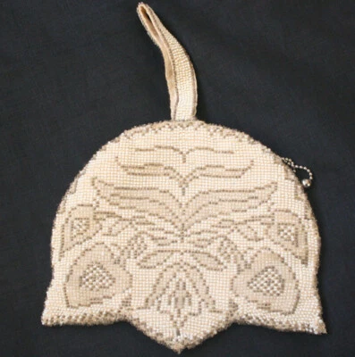 Vintage Floral Bead Lotus Shape Evening Bag Wristlet 30s - Image 1 of 4