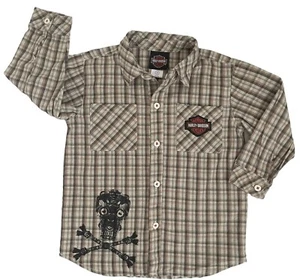 Harley Davidson Motorcycles Skull Plaid Button Shirt Boys' Size 4 - Picture 1 of 9