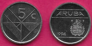 ARUBA NETHERLANDS 5 CENTS 1994 UNC RULER QUEEN BEATRIX,NATIONAL ARMS AND VALUE, - Picture 1 of 1