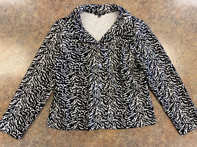 Notations Womens Black White Animal Print Stretch Think Knit Jacket Sz L - Image 1 of 4