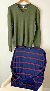 Merinowolle Nähpaket Pullover Gap Jos A Banks Herren Gr. Large Streifen grün Mängel - Bild 1 von 12