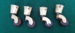 4 Brass And Ceramic Furniture Wheels. 25mm X 65mm High. New. Fit Aprox 1" Legs. - Picture 1 of 3