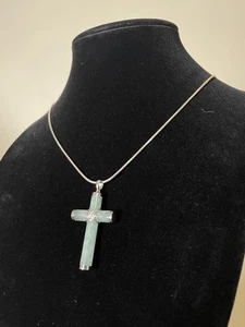 Jade Cross Sterling Silver Paolo Romeo 925 Italy Necklace Rope Chain 30” - Bild 1 von 7