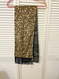 Leopard Print Scarf Black 4" Fringe Black Lining 58" long, 10" wide - Picture 1 of 5