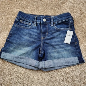 Gap Kids Blue Distressed Midi Denim Cuffed Shorts, Girls Size 8 New with Tags - Picture 1 of 7