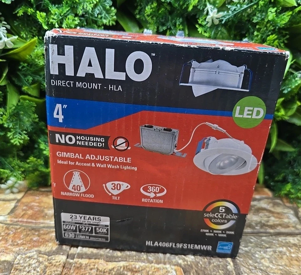 Lote de 6 Cardán Iluminación Ajustable Nuevo Halo Montaje Directo HLA406FL9FS1EMWR Foto 1 de 1