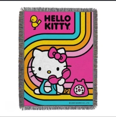 Sanrio Hello Kitty Woven Tapestry Throw Blanket  48 x 60 Let's Chat  - Image 1 of 4