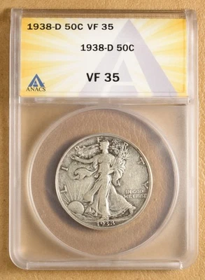 1938 D 行走自由女神半美元 ANACS VF35 — 第 1/2 张图片