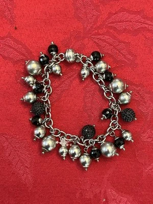 Brazalete Milor italiano de plata de ley 925 con dijes de espinela de ónix negro 7,25" Foto 1 de 4