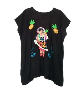 Blusa Tradicional Hecha a Mano Jalapa México Floral y Muñeca Bordada Negra Top XL - Imagen 1 de 5