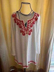 Top túnica blanca Talbots 100 % algodón con bordado (grande) - Imagen 1 de 6
