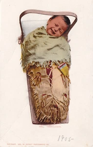 Native American Baby in Cradleboard, 1905 " Tribulation" Postcard - Picture 1 of 3