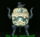 12" Daming Chenghua Marked Doucai Porcelain 3 Leg Dragon Incense Burner Censer