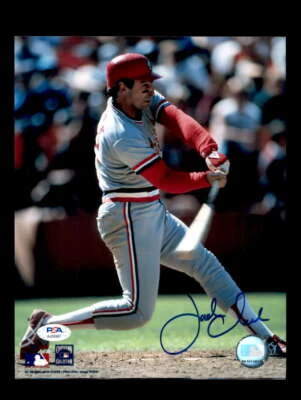 Foto autógrafa de los cardenales firmada 8x10 con certificado de autenticidad de ADN de Jack Clark PSA Foto 1 de 3