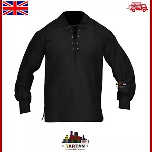 Traditionelles Highland Herren Ghillie Shirt schottisch Jakobit Kilt Shirts schwarz - Bild 1 von 3