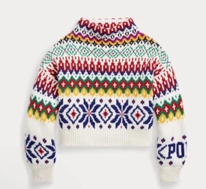 Polo Ralph Lauren Logo Mockneck Wool-Blend Sweater Women’s Sz Large Boxy - Picture 1 of 9