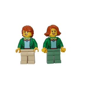 Lego Minifigure Female Green Jacket Red Hair MOC Set of 2 - Picture 1 of 9