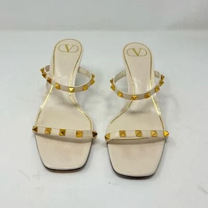 Valentino Garavani Ivory Rockstud Two Strap Heel Mule Sandal size 37 EU 7 US - Picture 1 of 9