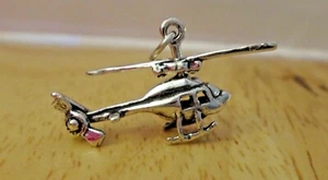 Dije de helicóptero móvil detallado de plata esterlina 3D 16x30 mm - Imagen 1 de 5