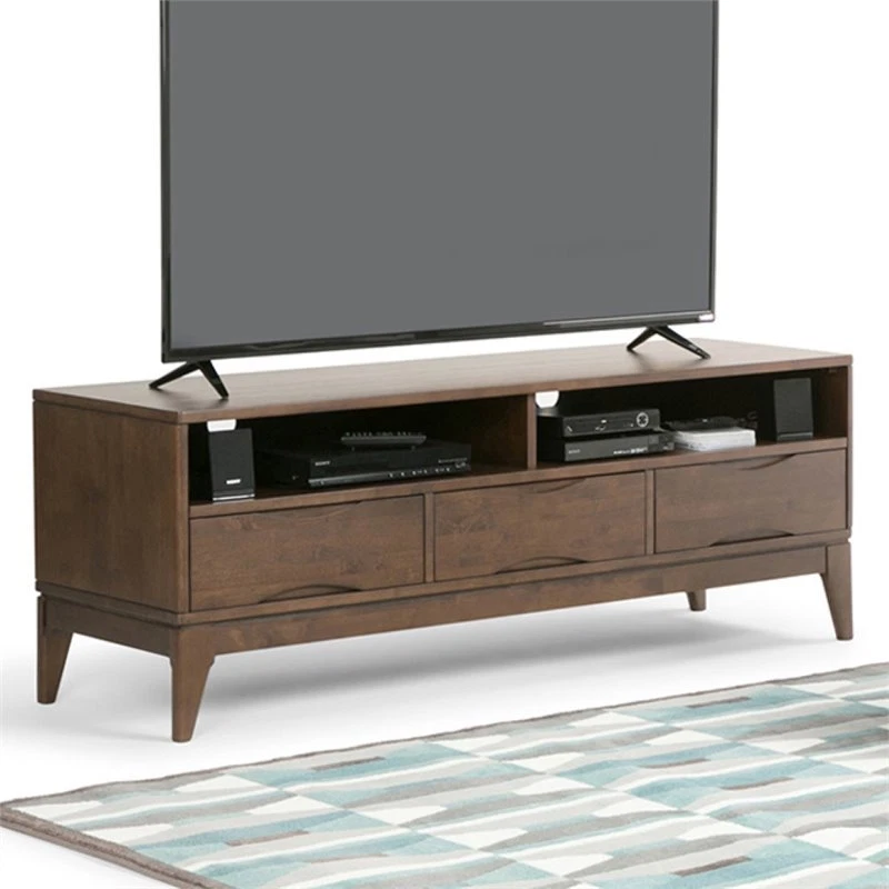 Simpli Home Harper Solid Hardwood TV Media Stand Walnut Brown