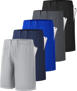 5 Pack Boys Athletic Shorts Active Performance Youth Kids Basketball Shorts Quic - Picture 1 of 16