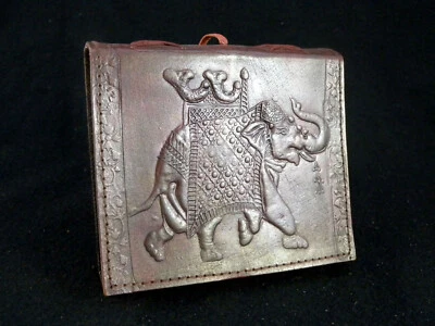Dancing ELEPHANT- Small Handmade Leather Notebook Journal Diary, Unlined Pages - Image 1 of 4