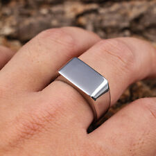 Men's minimalist geometric carved rectangular smooth ring, size 5-15 silver gold