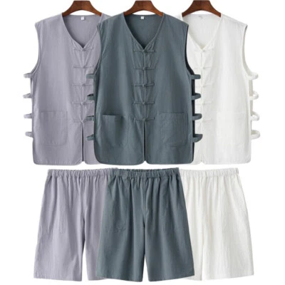 Traditional Chinese Kung Fu Tai Chi Outfit Uniform Vest Shorts Martial Arts Suit - Image 1 of 4