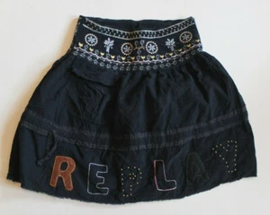 Replay & Sons Festive Skirt Size 32 152 12 Y. TOP Blue With Embroidery - Picture 1 of 7