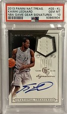 KAWHI LEONARD 2013-14 NATIONAL TREASURES GAME USED JERSEY AUTO PSA 10 GEM MINT