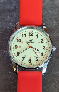 Magic Field Men's 38mm Silver Tone Watch Red Silicone Bands NIB - Picture 1 of 8