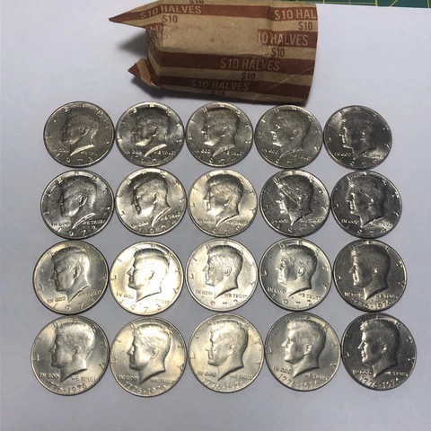 Old Paper Roll Kennedy 1970’s Half Dollars 10 FV 20 Coins Receive Pictured 50c Cover
