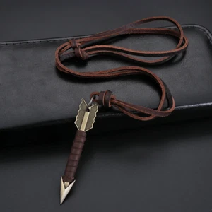Herren Mode Schmuck Vintage braun Leder Pfeil Anhänger Halskette 1-152 - Bild 1 von 6