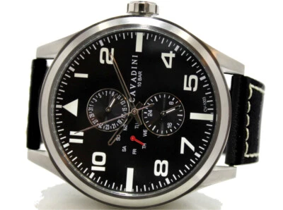 Cavadini Herrenuhr Fliegeruhr Kalenderuhr Tag-Datum, Edelstahl, Arabisch CV-1003 - Bild 1 von 2