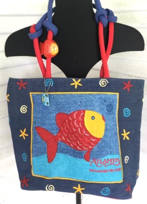Bolso de Mano de Playa Grande Sun n Sand Lona Atlantis Paradise Island, Conchas de Peces Foto 1 de 4