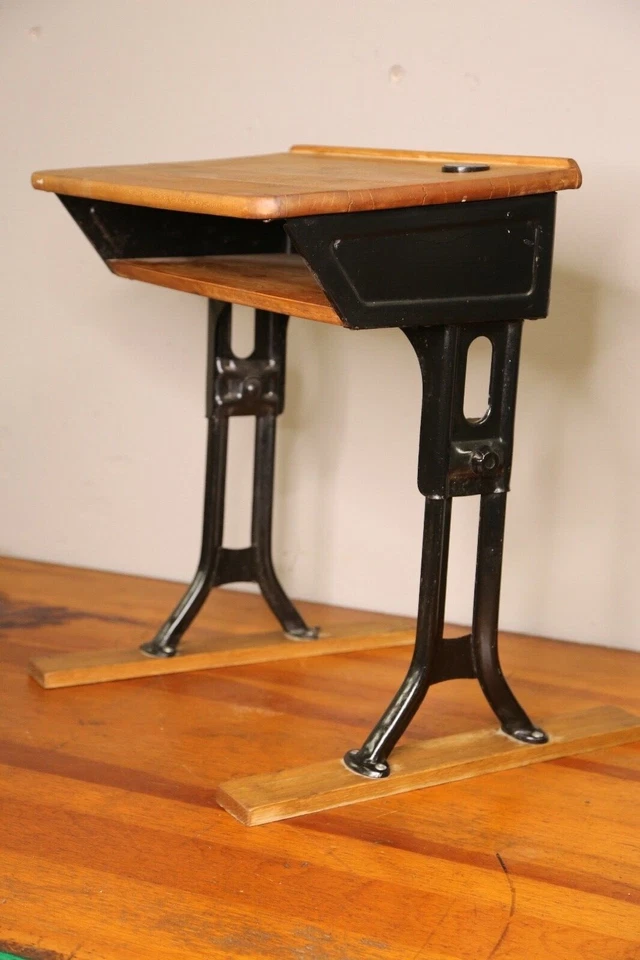 Antique School Desk industrial Metal Childs Table wood top Vintage writing stand - Image 1 of 4