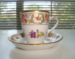 Bavaria Schumann Arzberg Germany Porcelain Cup Saucer Empress Dresden Flowers - Picture 1 of 11